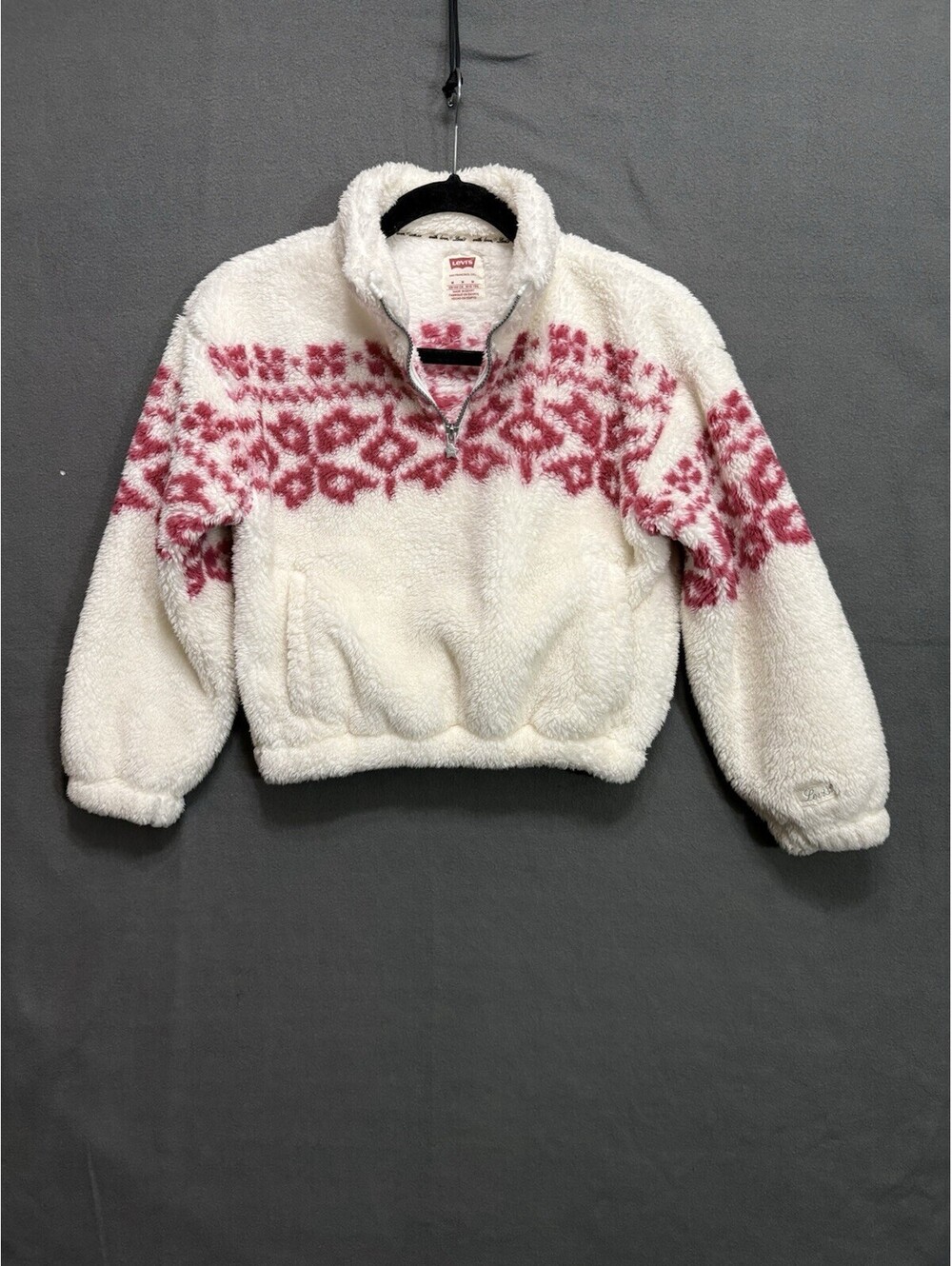 Levi’s Girl’s Sherpa Fleece Pullover Sweater Cream Pink Size Medium (10-12)